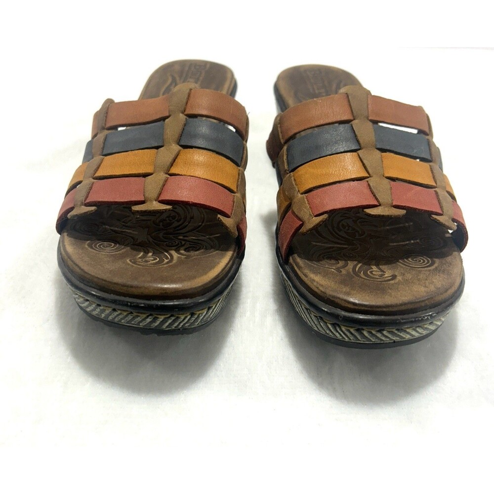 Born Lolo Slide Sandals Womens Size 7 US 38 EU Brown Orange Red Blue Leather - Picture 6 of 9
